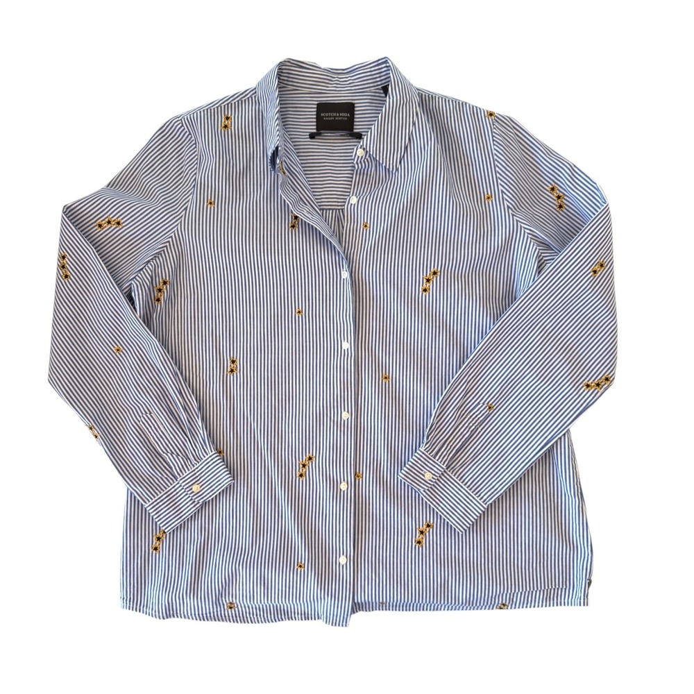 Scotch & Soda Striped Star Embroidered Button Down Shirt Sz L Blue White Cotton - Picture 4 of 10